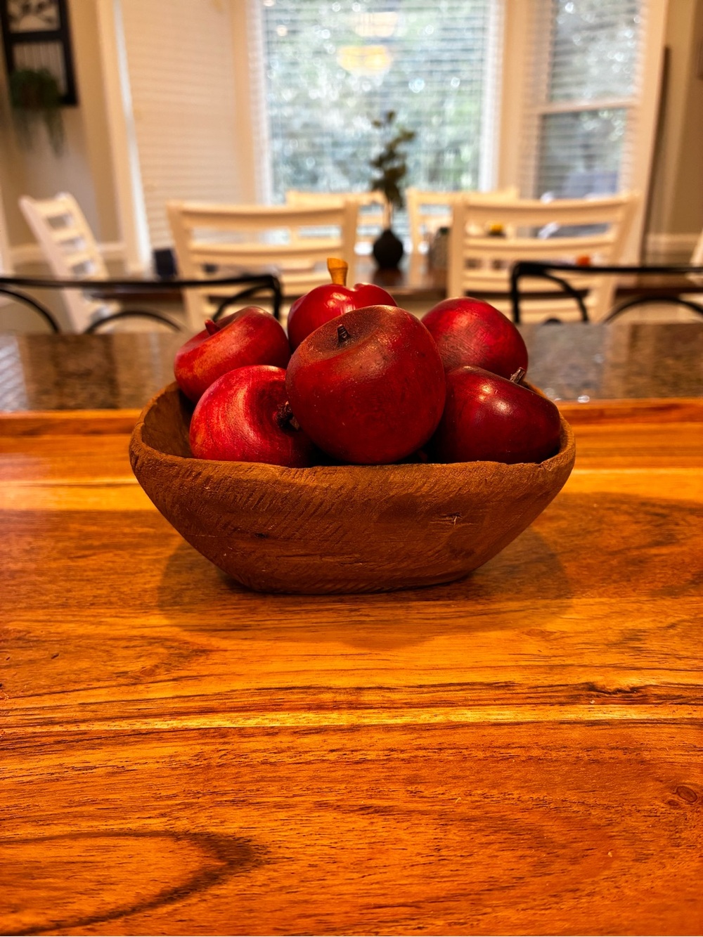 Vintage Early 1980’s Hand-Carved Wooden Mini Dough Bowl with Wooden Apples